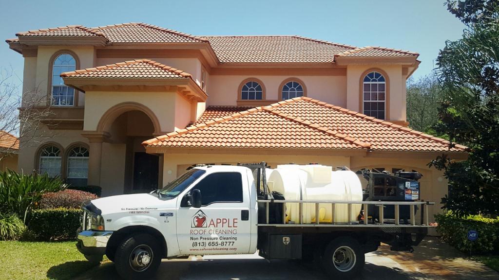 Cleaning A Big Tile Roof Near Tampa Florida